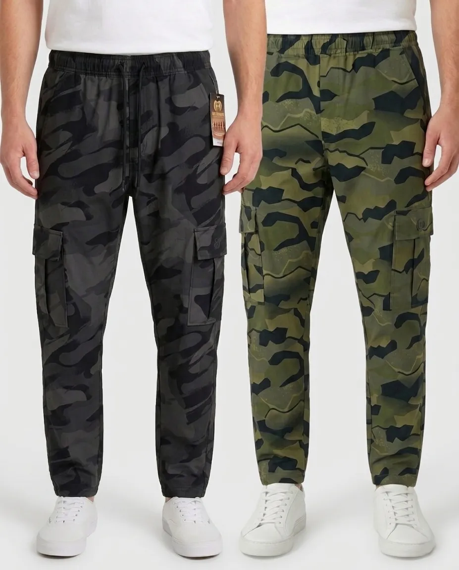 Military Olive & Metallic Black Color Camo Cargo Trouser