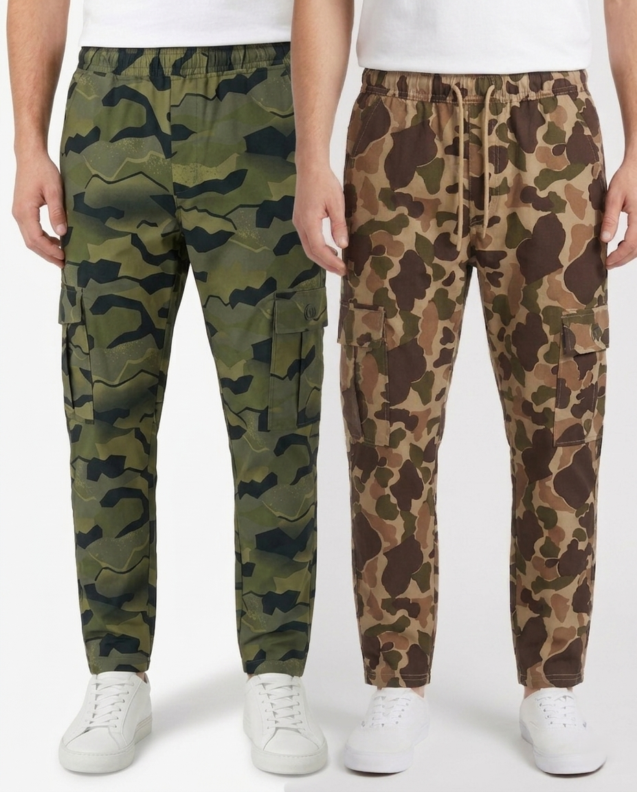 Abstract Coffee & Military Olive Color Camo Cargo Trouser