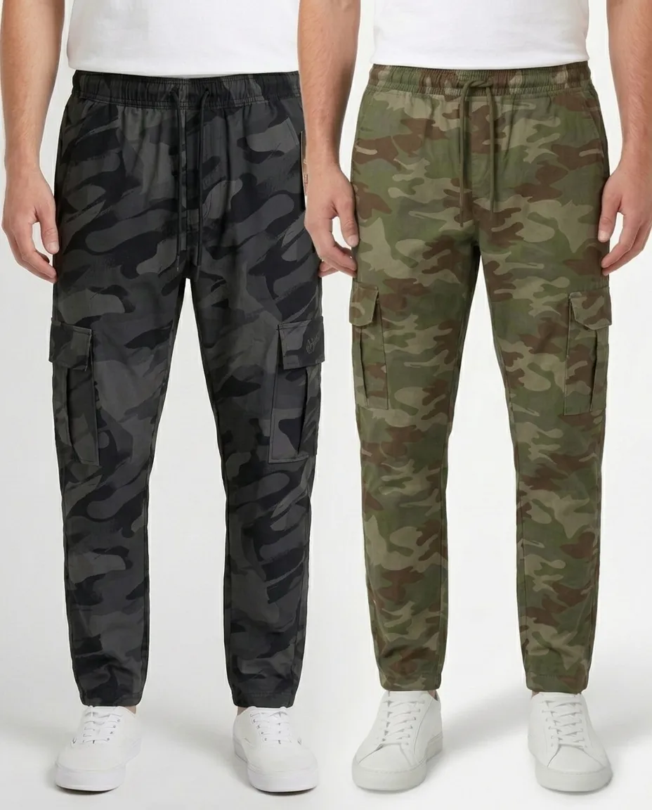 Camouflage Olive & Metallic Black Color Camo Cargo Trouser