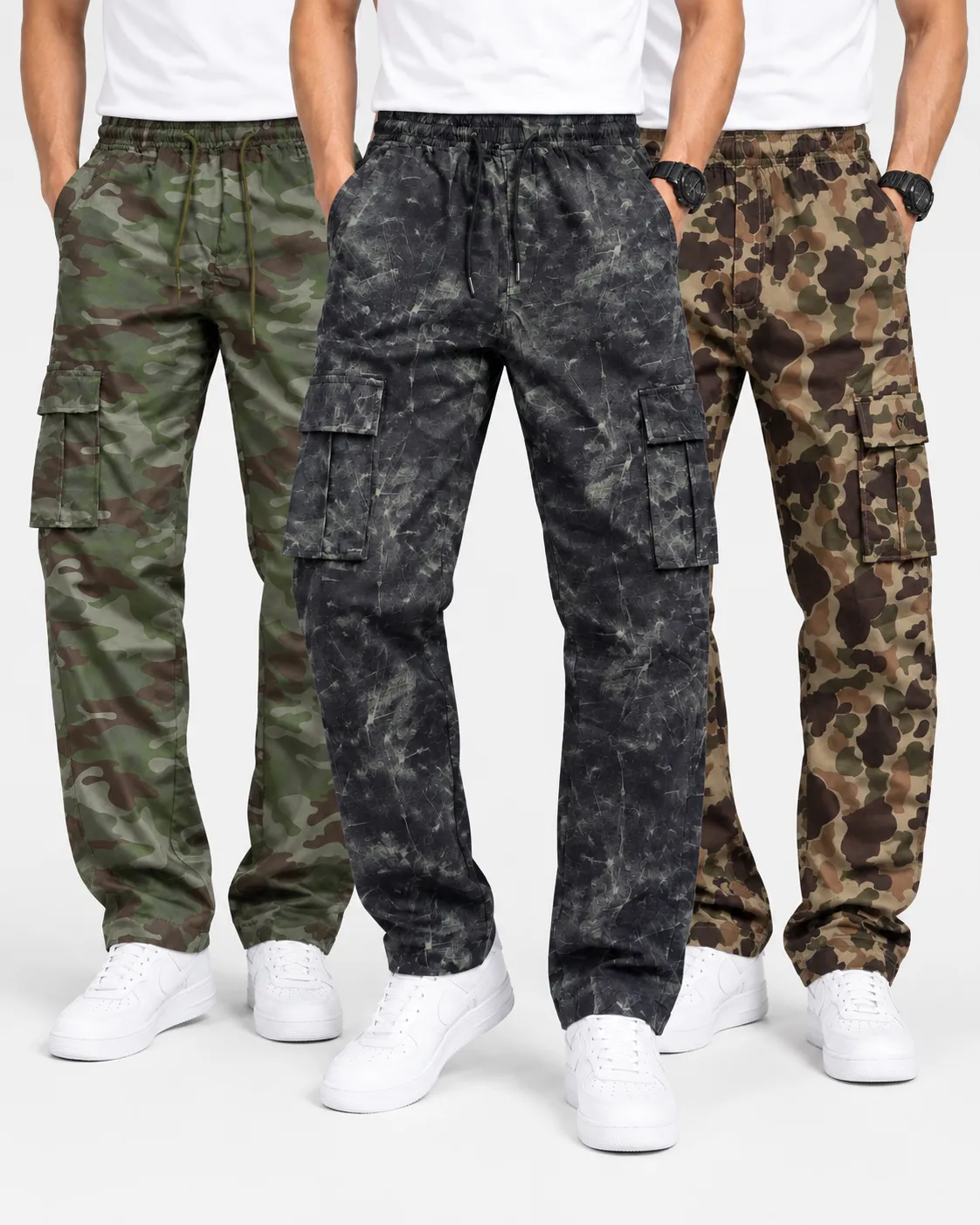 Abstract Coffee, Camouflage Olive & Silent Black Color Camo Cargo Pant