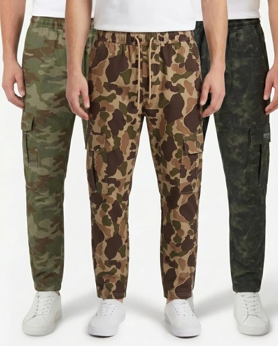 Abstract Coffee, Camouflage Olive & Silent Black Color Camo Cargo Trouser