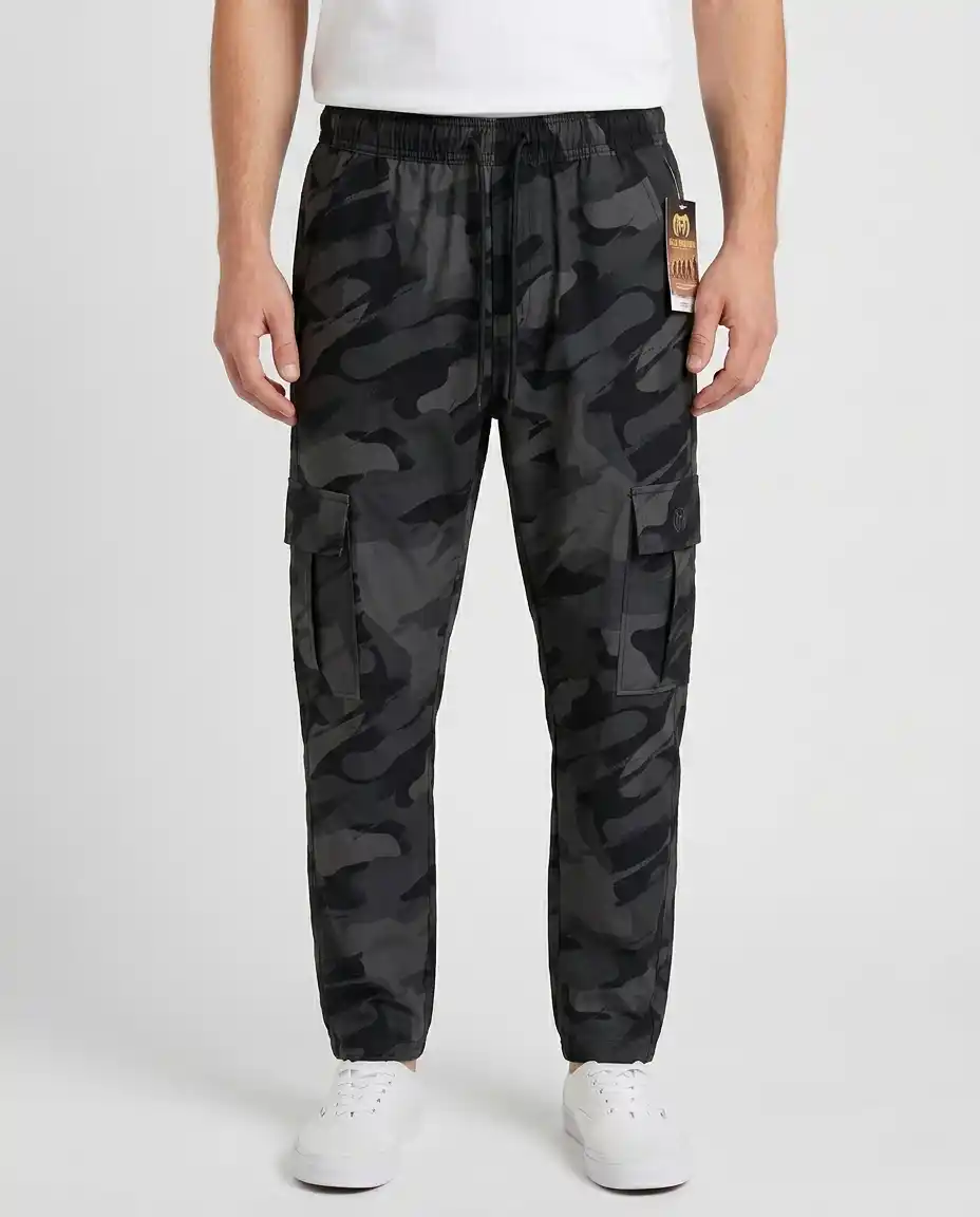 Granite Green, Metallic Black & Military Olive Color Camo Cargo Trouser image 3