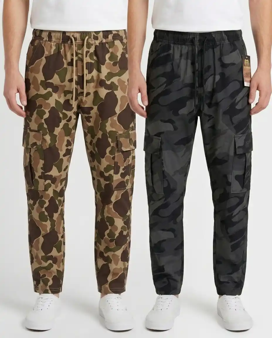 Metallic Black & Abstract Coffee Color Camo Cargo Trouser