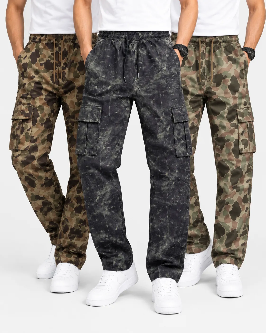 Granite Green, Silent Black & Abstract Coffee Color Camo Cargo Pant