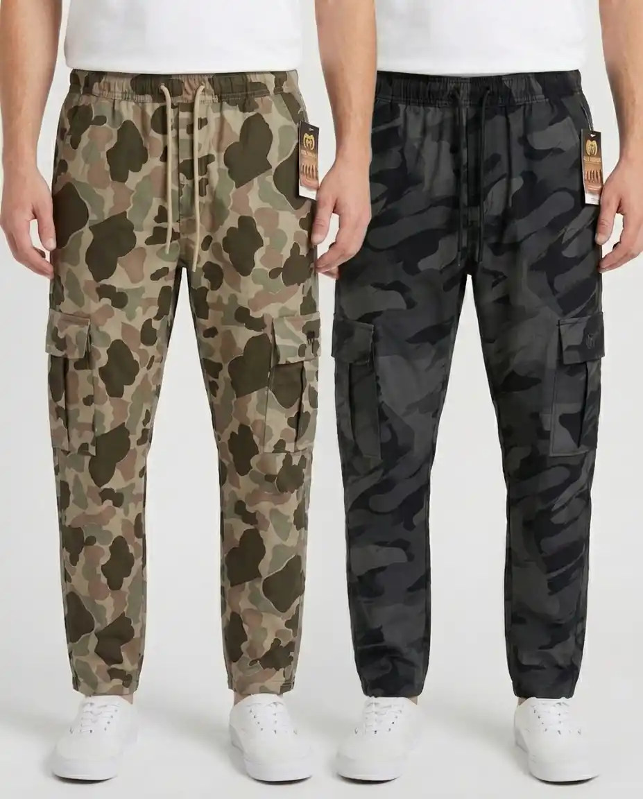 Granite Green & Metallic Black Color Camo Cargo Trouser