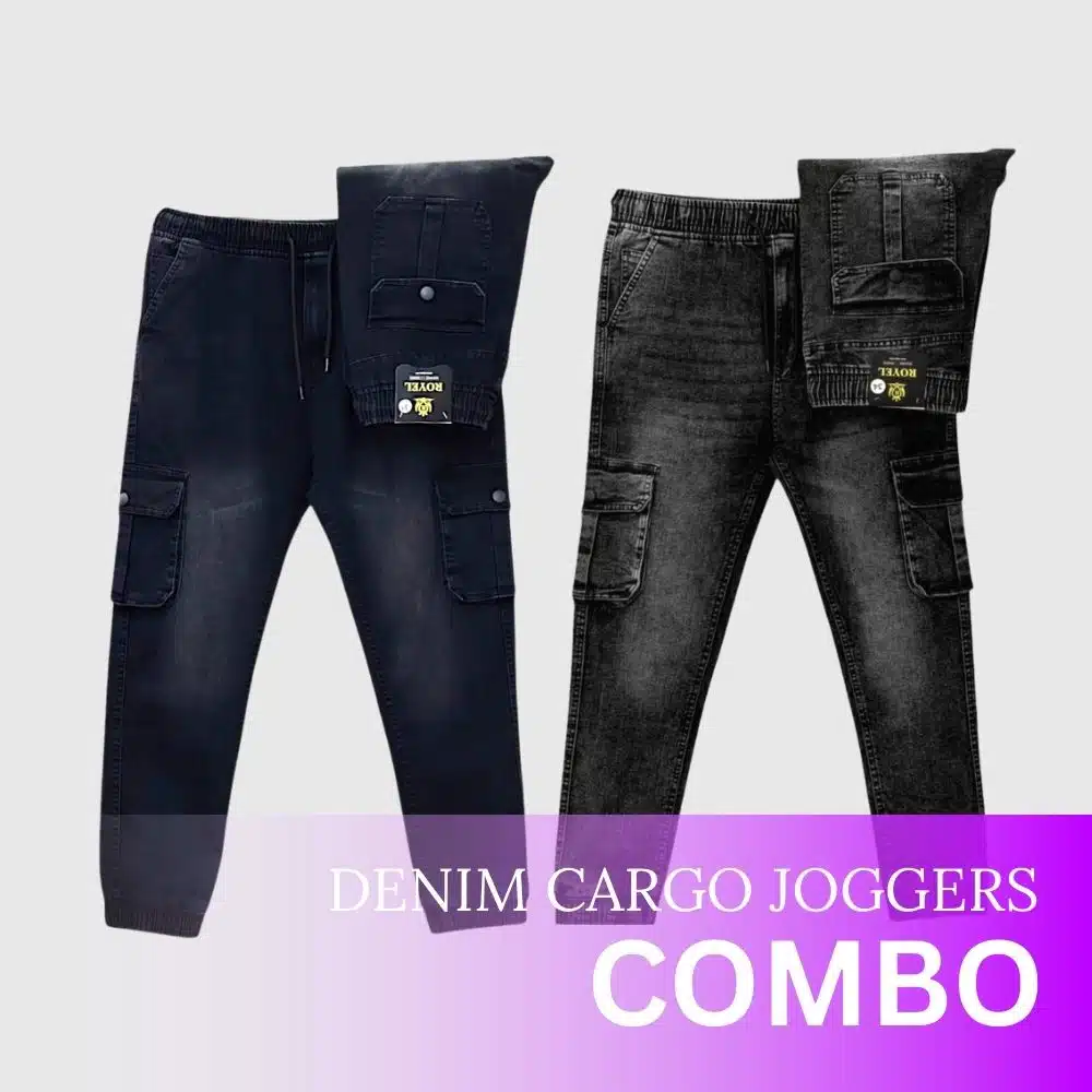 Two Piece Combo Black and Shadowy Gray Cargo Joggers Two Piece Combo Black and Shadowy Gray Cargo Joggers - Image 1