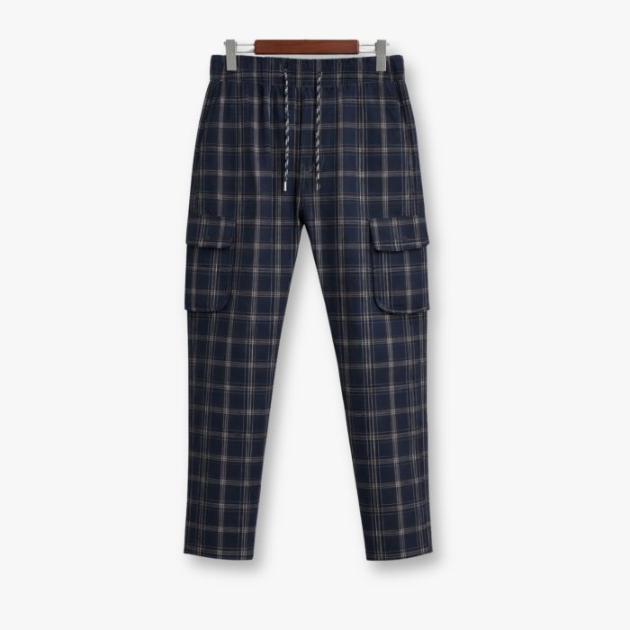 Pure Cotton Check Trouser – Victorian Rose & Sporty Dark Blue - Image 4