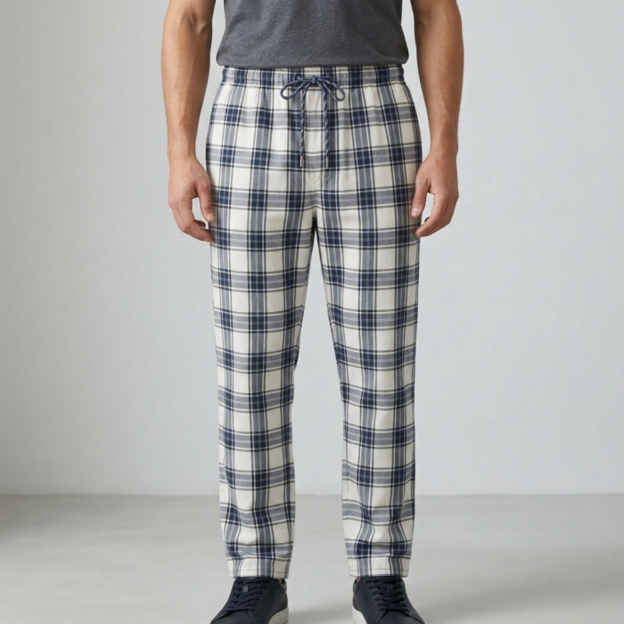 Pure Cotton Check Trouser – Chinese White & Victorian Rose - Image 2