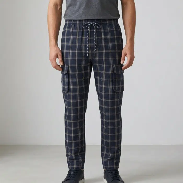 Pure Cotton Check Trouser – Victorian Rose & Sporty Dark Blue - Image 2