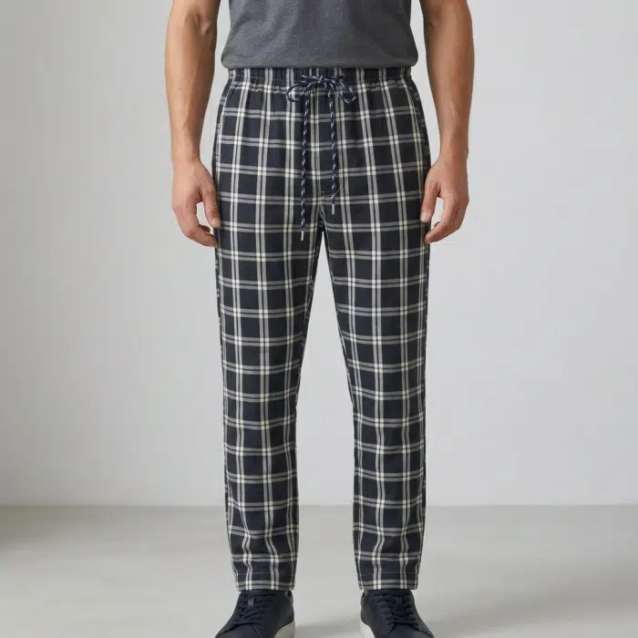 Pure Cotton Check Trouser – Chinese White & Tuna - Image 3