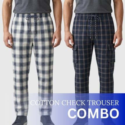 Pure Cotton Check Trouser - Chinese White & Sporty Dark Blue
