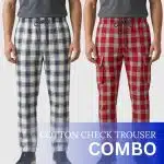 Pure Cotton Check Trouser – Chinese White & Victorian Rose
