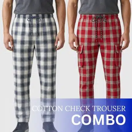 Pure Cotton Check Trouser – Chinese White & Victorian Rose