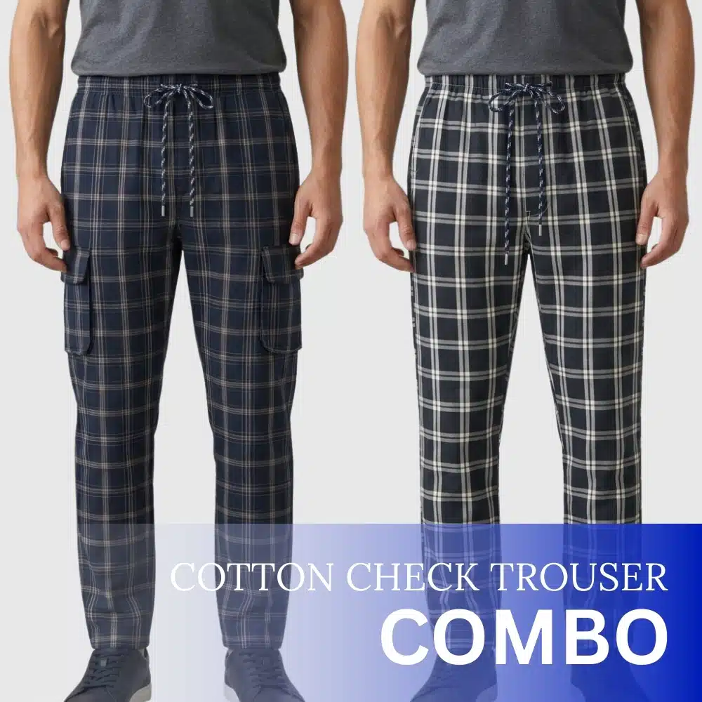 Pure Cotton Grameen Check Trouser Combo (5) Pure Cotton Check Trouser – Sporty Dark Blue & Tuna - Image 1